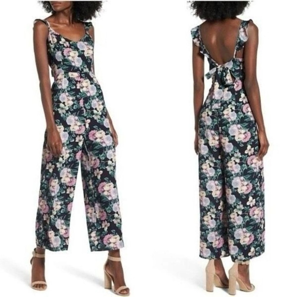 Leith Black Floral Jumpsuit with Bow Back